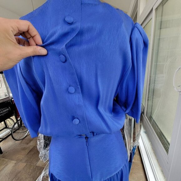 Vintage 100% Silk Blue Dress by Designer Frank Masandrea - MD/8 - Picture 2 of 12